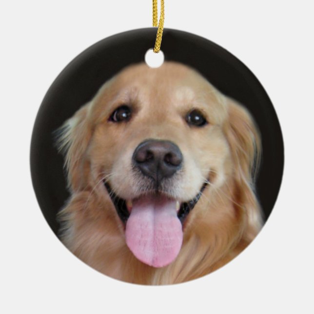Lächelndes golden retriever-Weihnachten Keramik Ornament (Vorne)