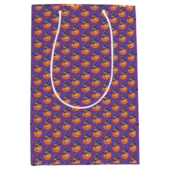 Lächelndes Halloween Kürbiswaschpapier Mittlere Geschenktüte (Vorderseite)