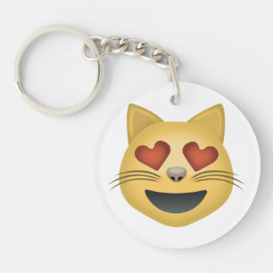 Lächelndes Katzen-Gesicht mit Herz-geformten Augen Schlüsselanhänger