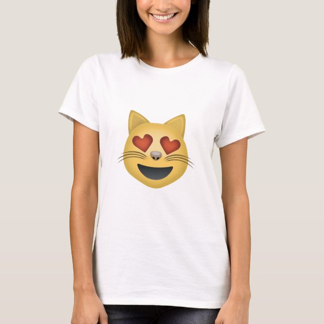 Lächelndes Katzen-Gesicht mit Herz-geformten Augen T-Shirt (Vorderseite)