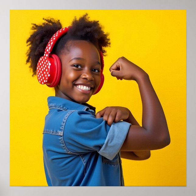 Lächelndes Kind mit Red Headphones Autismus Neurod Poster (Vorne)