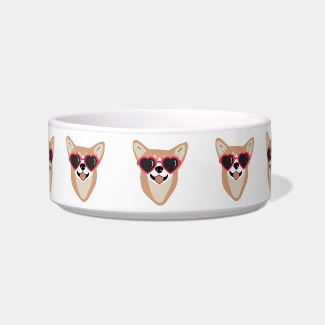 Lächelndes Korgi mit Sonnenbrille Dog Bowl Napf (Vorderseite)
