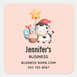 Lächelndes Kuh Niedlich Adorable Party Business Quadratischer Aufkleber