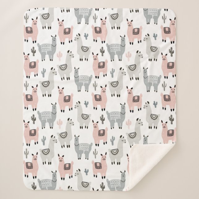 Lächelndes Lama-Muster Sherpadecke (Vorderseite)