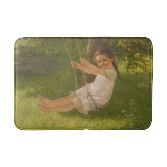 Lächelndes Mädchen auf einer Schaukel (Vintage Kin Badematte (Vorderseite)