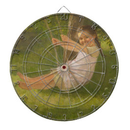 Lächelndes Mädchen auf einer Schaukel (Vintage Kin Dartscheibe