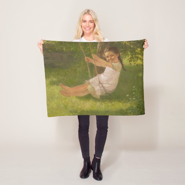 Lächelndes Mädchen auf einer Schaukel (Vintage Kin Fleecedecke (Beispiel)