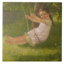 Lächelndes Mädchen auf einer Schaukel (Vintage Kin Fliese