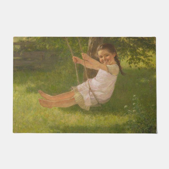 Lächelndes Mädchen auf einer Schaukel (Vintage Kin Fußmatte (Vorderseite)