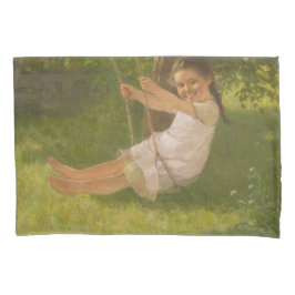 Lächelndes Mädchen auf einer Schaukel (Vintage Kin Kissenbezug