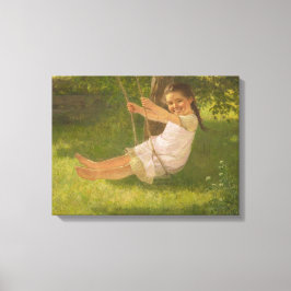 Lächelndes Mädchen auf einer Schaukel (Vintage Kin Leinwanddruck