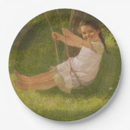 Lächelndes Mädchen auf einer Schaukel (Vintage Kin Pappteller