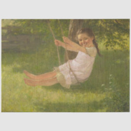 Lächelndes Mädchen auf einer Schaukel (Vintage Kin Seidenpapier