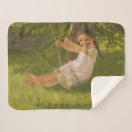 Lächelndes Mädchen auf einer Schaukel (Vintage Kin Sherpadecke