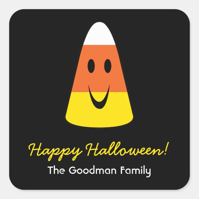 Lächelndes Mais Spaß niedliche Halloween-Gefallen  Quadratischer Aufkleber (Vorderseite)