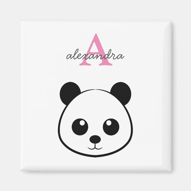 Lächelndes Panda-Gesicht Monogram Magnet (Vorne)