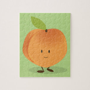 Lächelndes Peach Fruit Cartoon Charakter Fun Food Puzzle