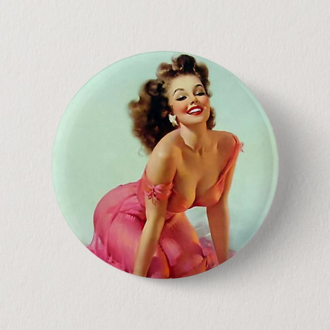 Lächelndes Pin Up Mädchen Button (Vorderseite)