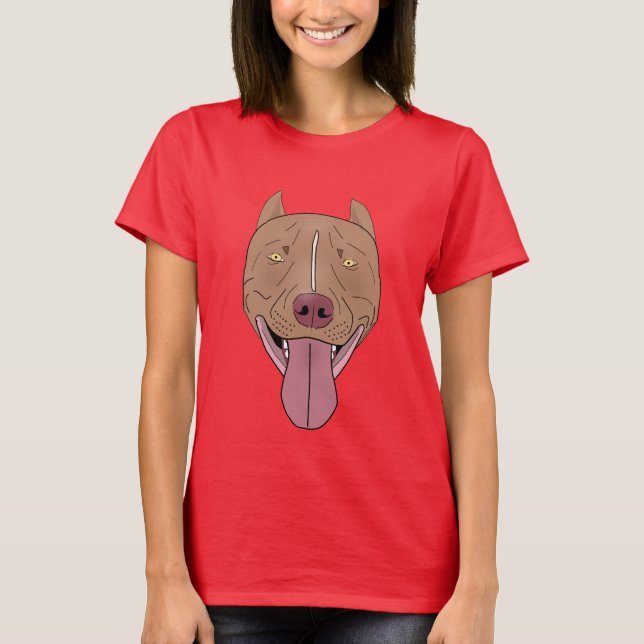 Lächelndes Pitbull-Porträt - Linie Kunst T-Shirt (Vorderseite)