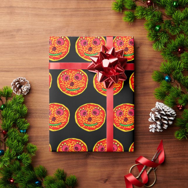 Lächelndes Pizza-Gesicht Illustrationsdesign Geschenkpapier (Feiertagsgeschenk)
