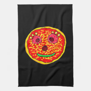 Lächelndes Pizza-Gesicht Illustrationsdesign Geschirrtuch