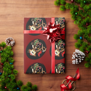 Lächelndes Rentier mit Weihnachts-Strumpf dekorier Geschenkpapier