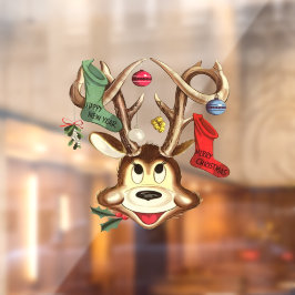 Lächelndes Rentier mit Weihnachtsgeschmack dekorie Fensteraufkleber