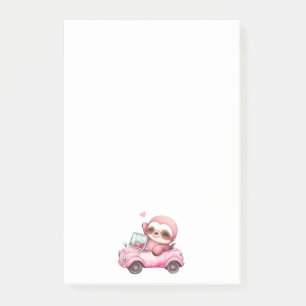 Lächelndes rosa Faultier, das ein Cabrio antreibt Post-it Klebezettel