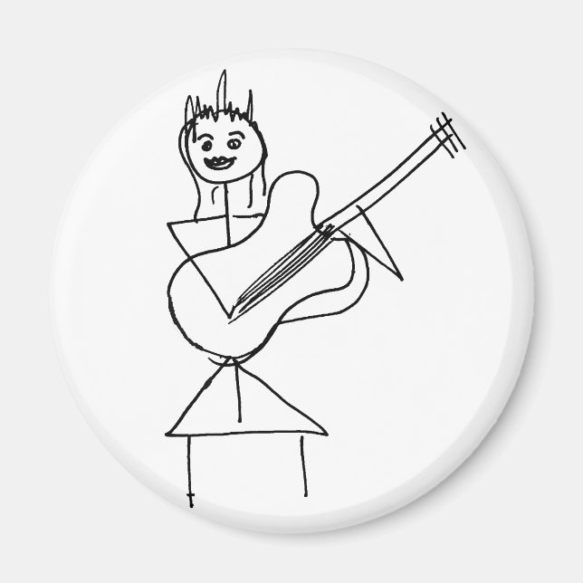 Lächelndes Strichmännchen Girl hält Bass / Gitarre Magnet (Vorne)