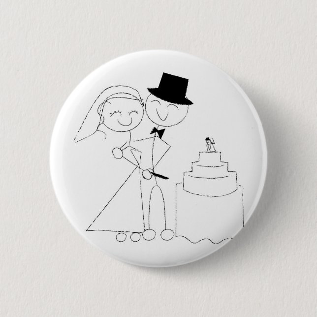 Lächelndes Strichmännchen kuschelt die Hochzeitsto Button (Vorderseite)