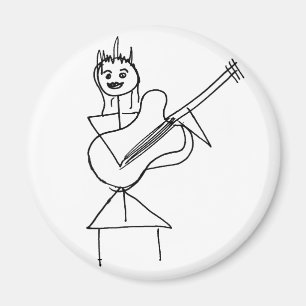 Lächelndes Strichmännchen-Mädchen, das Baß/Git Magnet