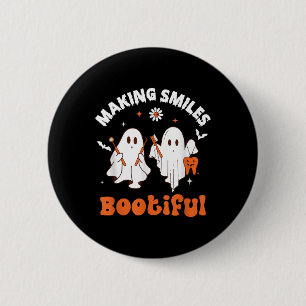 Lächelt Bootiful Funny Ghost Dentist Halloween Den Button