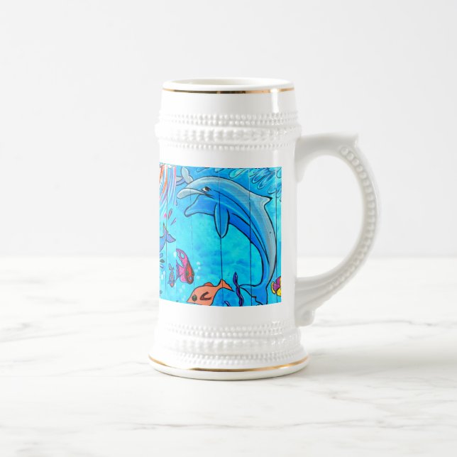 Lachen Delphine tropischen Fischstein Bierglas (Rechts)