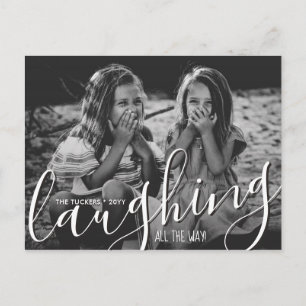 Lachen Der ganze Weg frohe Weihnachten Rotes Foto Postkarte