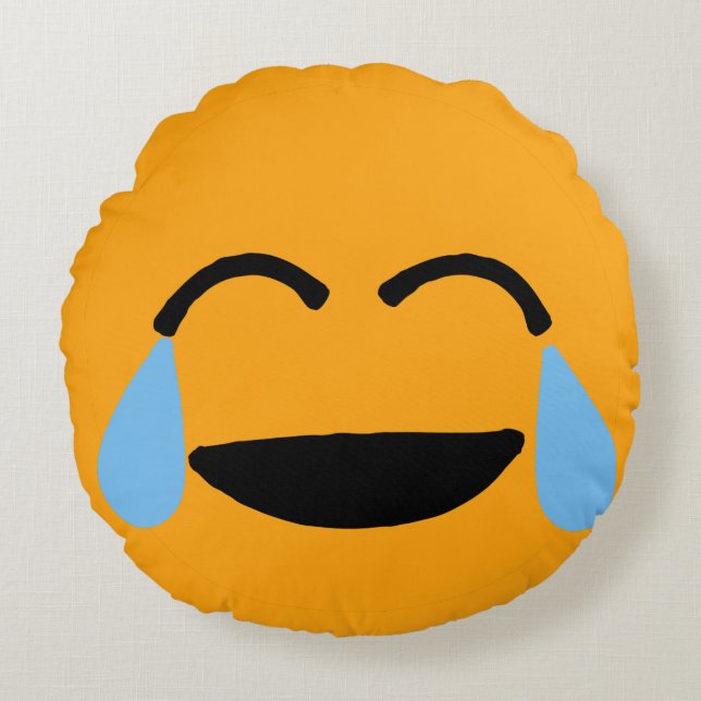Lachen Gesicht Funny Orange Emoticon Emojii Rundes Kissen (Vorderseite)