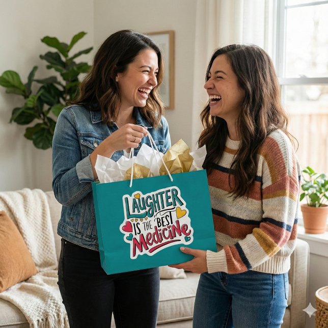 Lachen ist die beste Medizin-Geschenktasche Große Geschenktüte (Spread cheer with this, "Laughter is the best medicine" gift bag! )