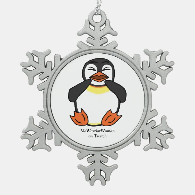 Lachen Pinguin, MeWarriorFrau auf Twitch Schneeflocken Zinn-Ornament (Vorderseite)