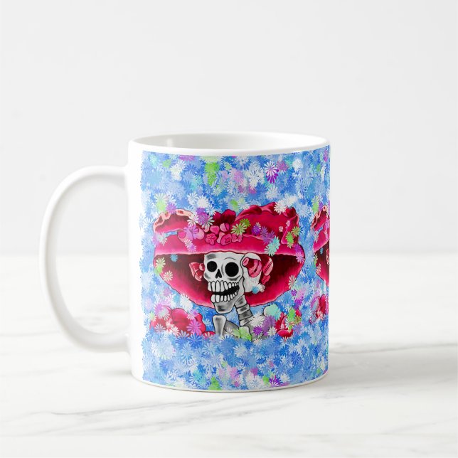 Lachen Skeleton Frau in Red Bonnet Kaffeetasse (Links)