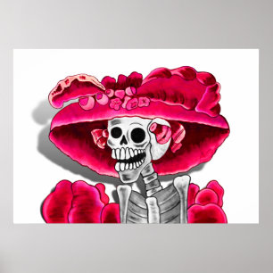 Lachen Skeleton Frau in Red Bonnet Poster