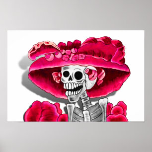 Lachen Skeleton Frau in Red Bonnet Poster