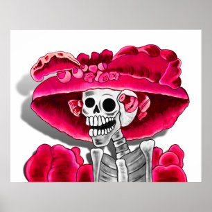 Lachen Skeleton Frau in Red Bonnet Poster