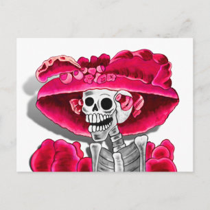 Lachen Skeleton Frau in Red Bonnet Postkarte