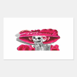Lachen Skeleton Frau in Red Bonnet Rechteckiger Aufkleber