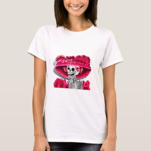Lachen Skeleton Frau in Red Bonnet T-Shirt