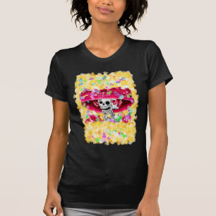 Lachen Skeleton Frau in Red Bonnet T-Shirt