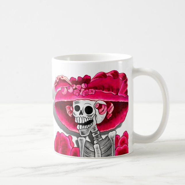 Lachen Skeleton Frau in Red Bonnet Tasse (Rechts)