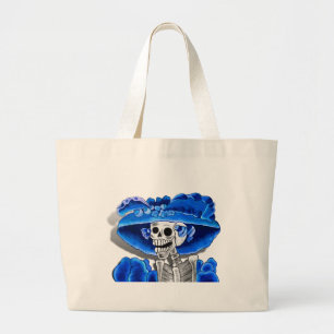 Lachend Skeleton Frau in Blue Bonnet Jumbo Stoffbeutel