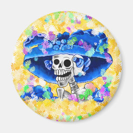 Lachend Skeleton Frau in Blue Bonnet Magnet