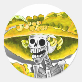 Lachend Skeleton-Frau in Gelben Bonnet Runder Aufkleber