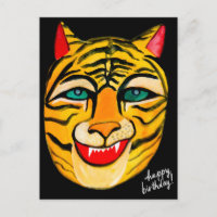 Lachend Tiger Watercolor Happy Birthday Postcard